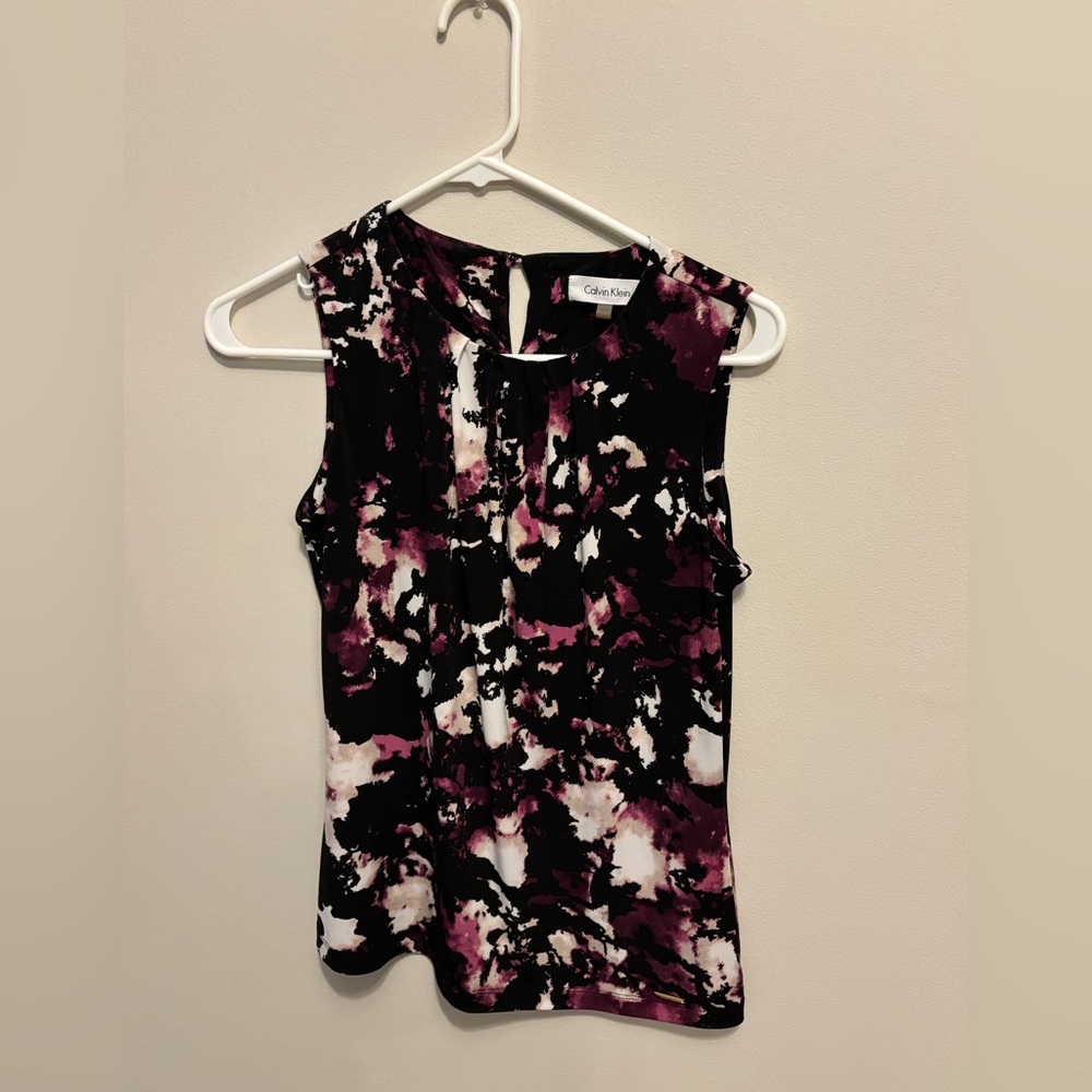 Calvin Klein Fitted Black and Purple Blouse